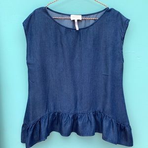 LAUNDRY By SHELLI SEGAL sleeveless chambray top blouse ruffles size 6